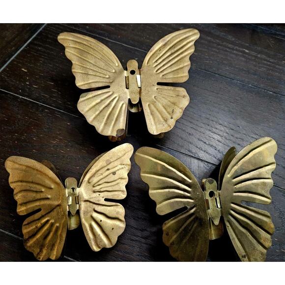 VINTAGE BRASS METAL BUTTERFLIES MCM WALL ART Set Of 3 Dimensional - Picture 4 of 4